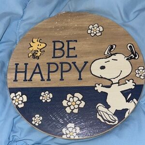 Be Happy Snoopy Round Wall Art - Navy & White